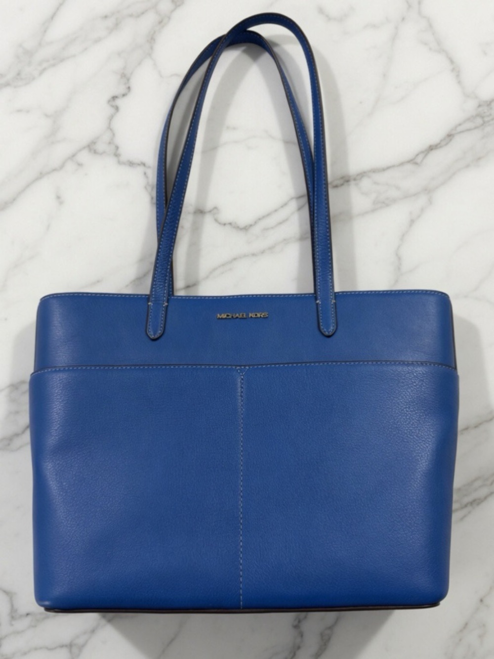 NWT Michael Kors Bedford Medium Pocket Tote Bag - River Blue Leather - Picture 2 of 7